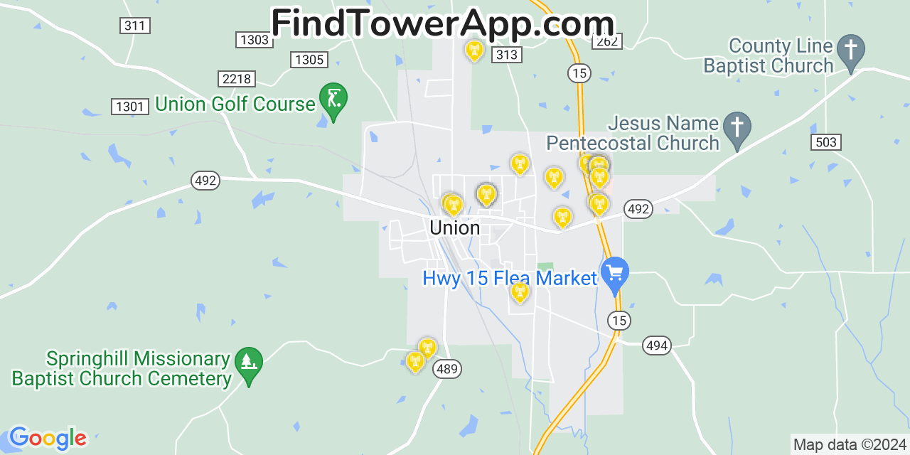T-Mobile 4G/5G cell tower coverage map Union, Mississippi