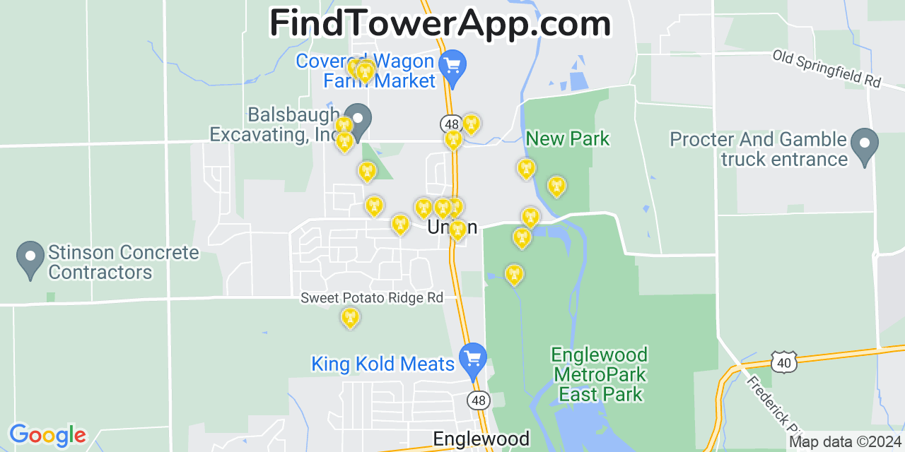 AT&T 4G/5G cell tower coverage map Union, Ohio