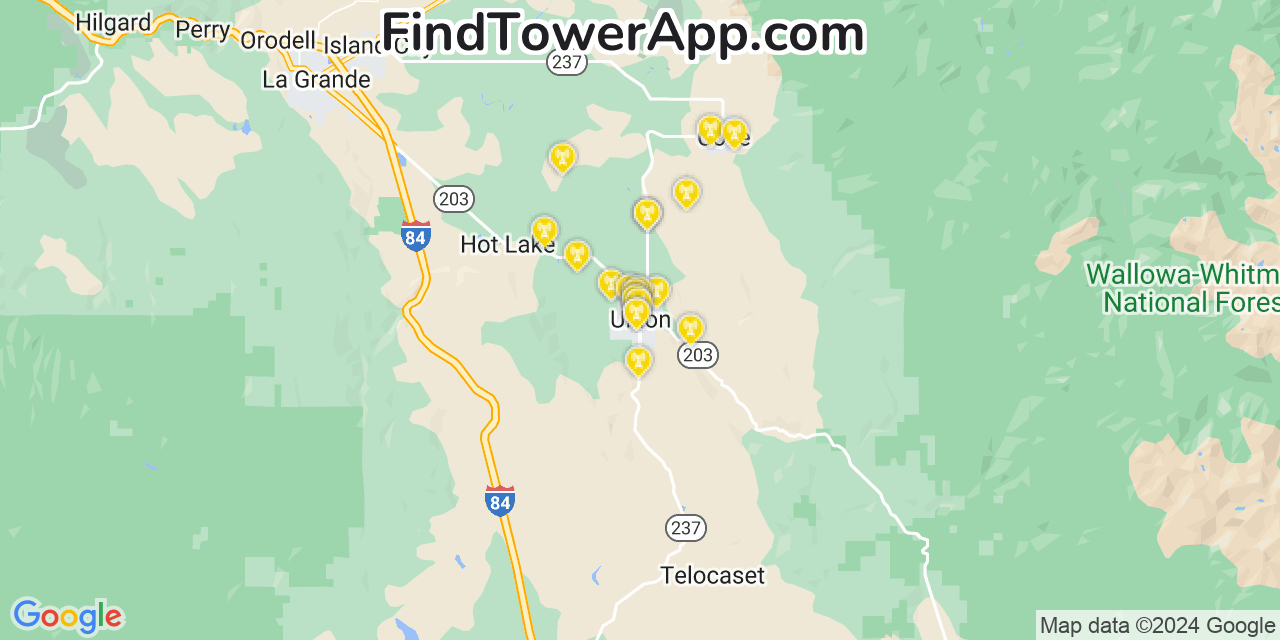 AT&T 4G/5G cell tower coverage map Union, Oregon