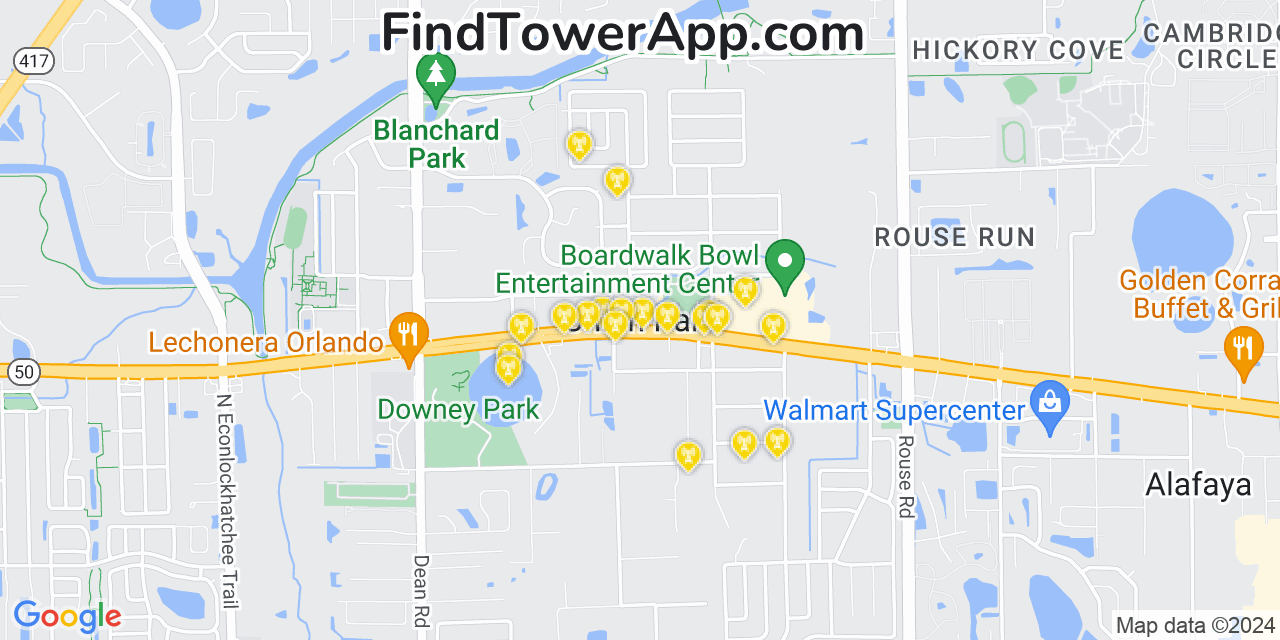 AT&T 4G/5G cell tower coverage map Union Park, Florida