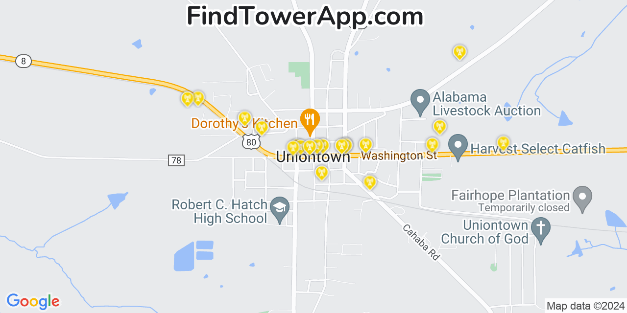 AT&T 4G/5G cell tower coverage map Uniontown, Alabama
