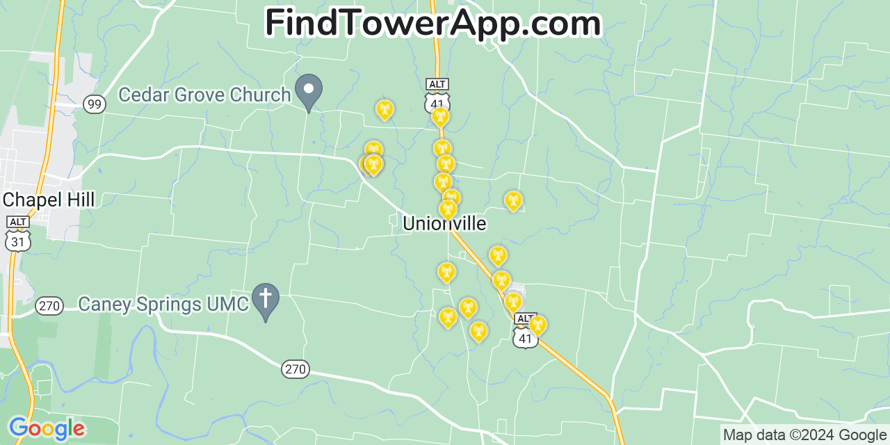 AT&T 4G/5G cell tower coverage map Unionville, Tennessee
