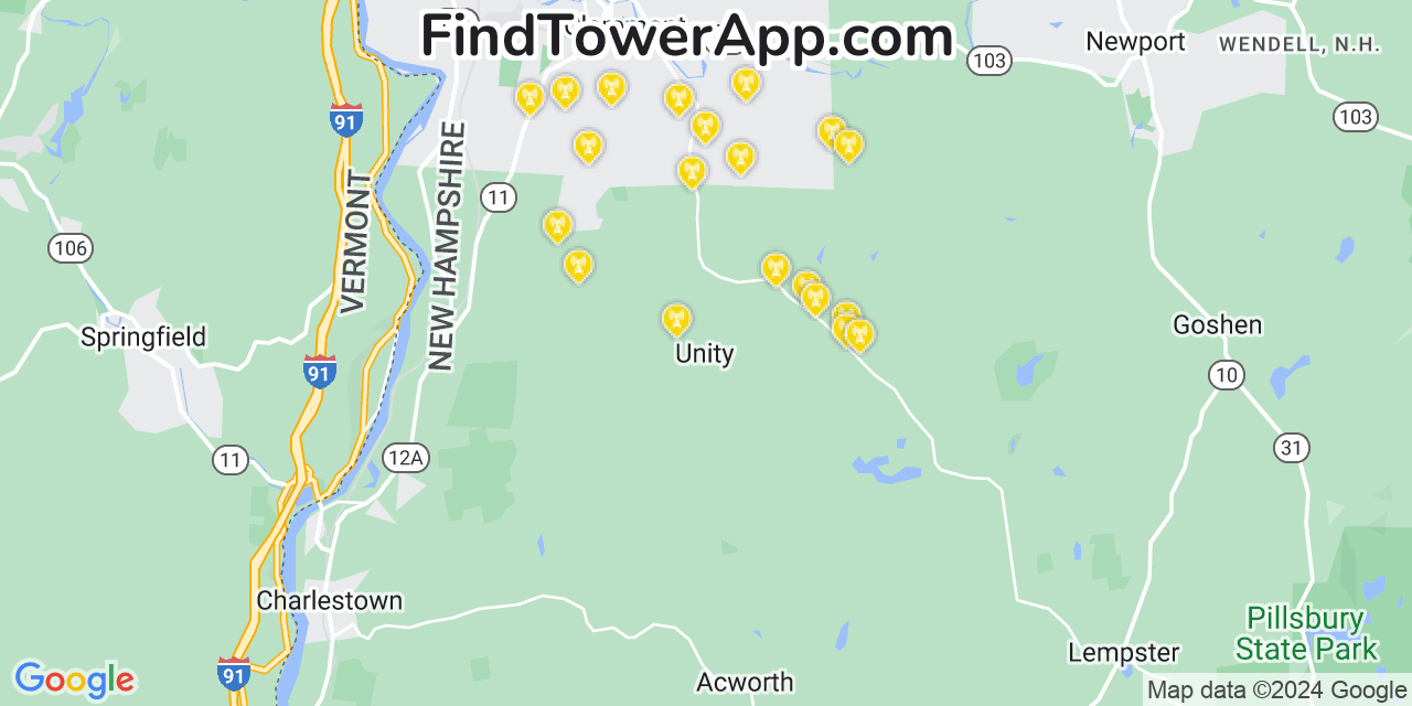 AT&T 4G/5G cell tower coverage map Unity, New Hampshire