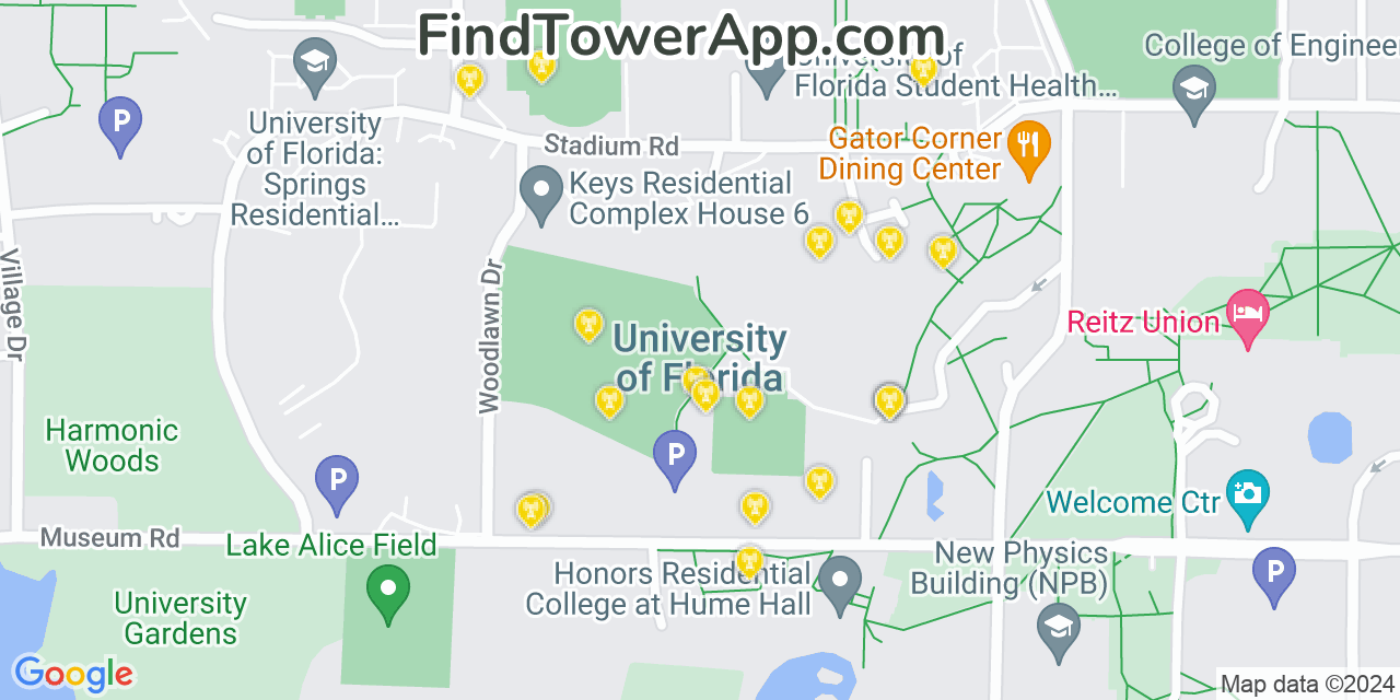AT&T 4G/5G cell tower coverage map University, Florida