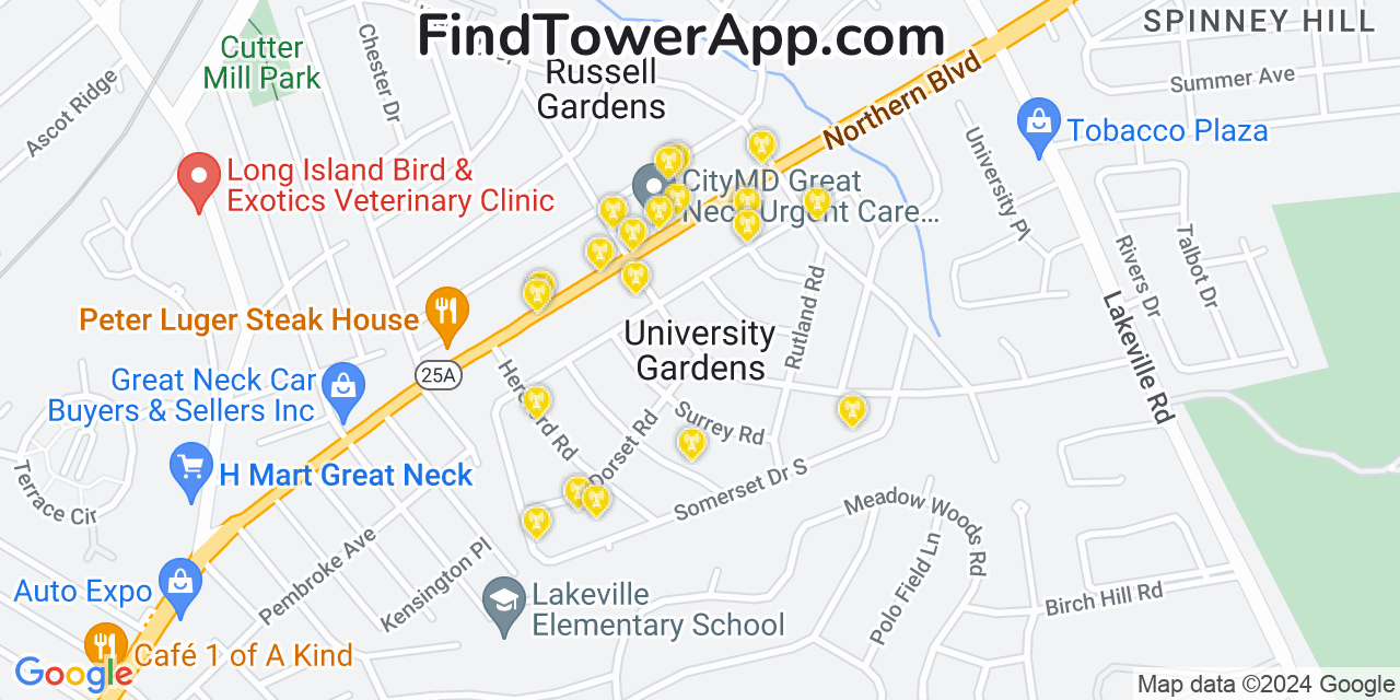 AT&T 4G/5G cell tower coverage map University Gardens, New York