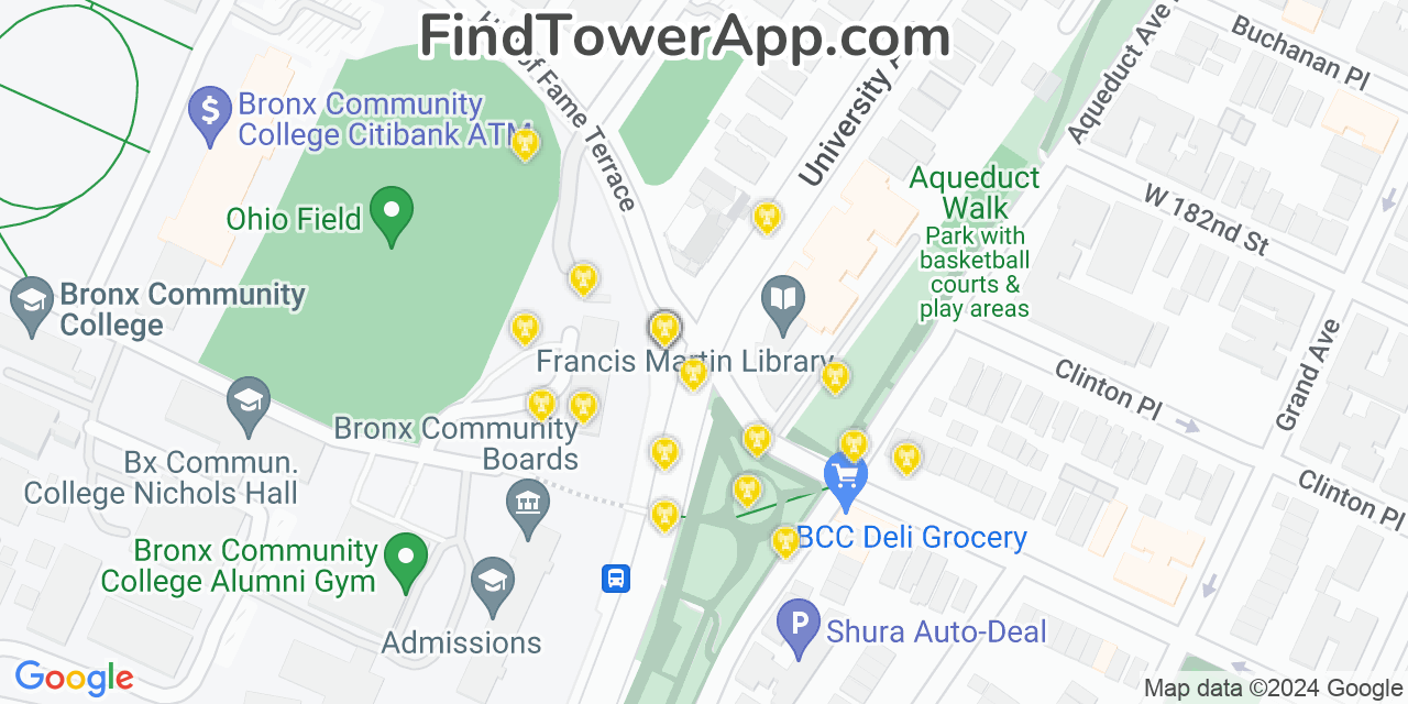 AT&T 4G/5G cell tower coverage map University Heights, New York