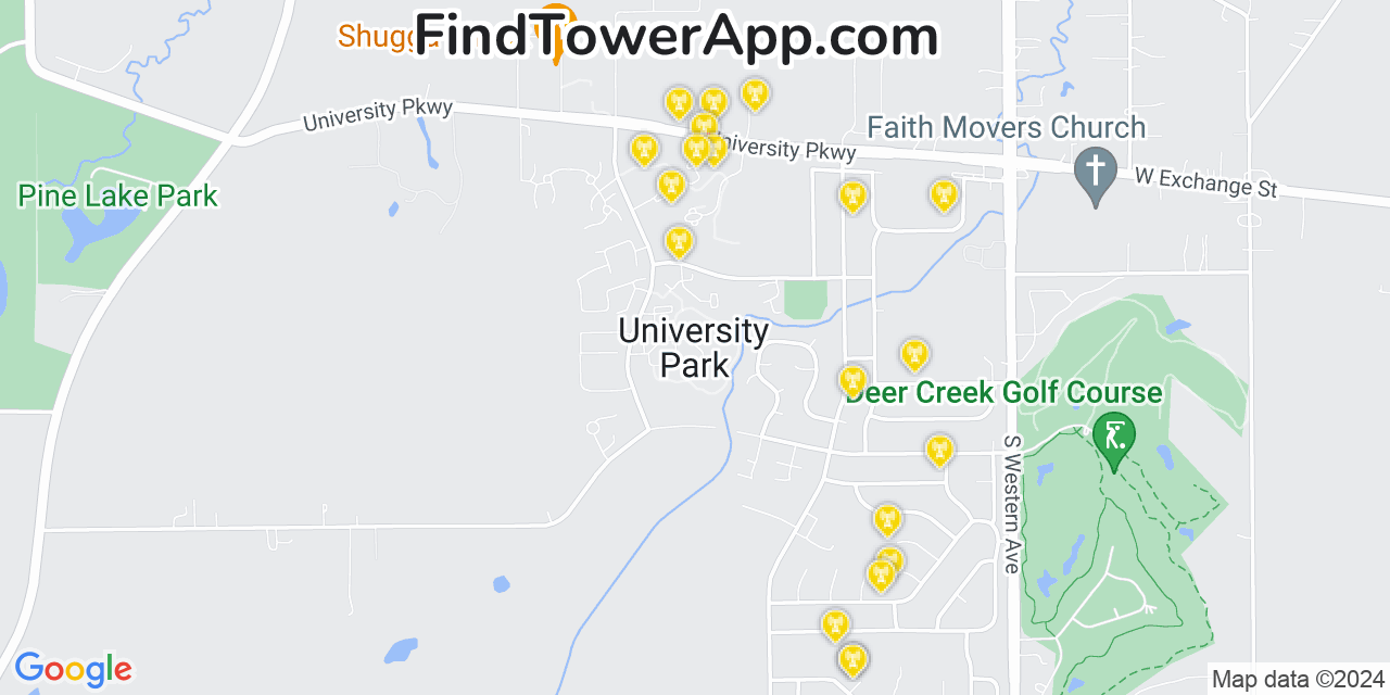 AT&T 4G/5G cell tower coverage map University Park, Illinois