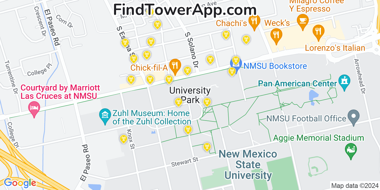 AT&T 4G/5G cell tower coverage map University Park, New Mexico