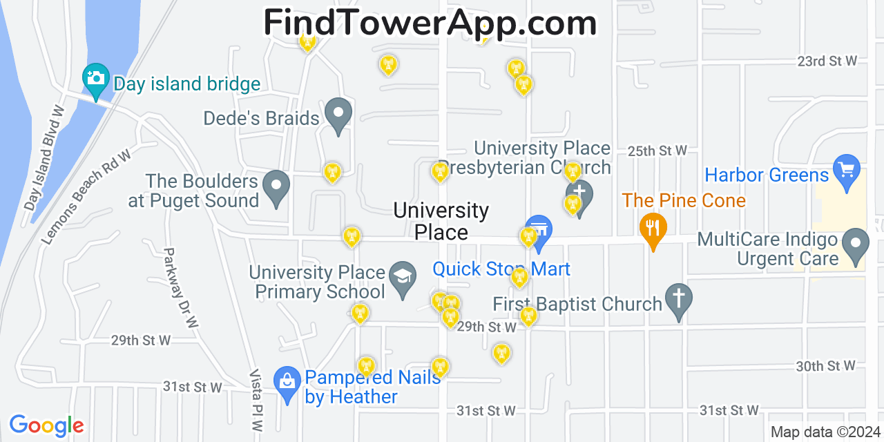Verizon 4G/5G cell tower coverage map University Place, Washington