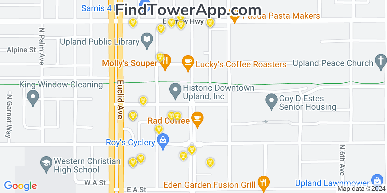 AT&T 4G/5G cell tower coverage map Upland, California