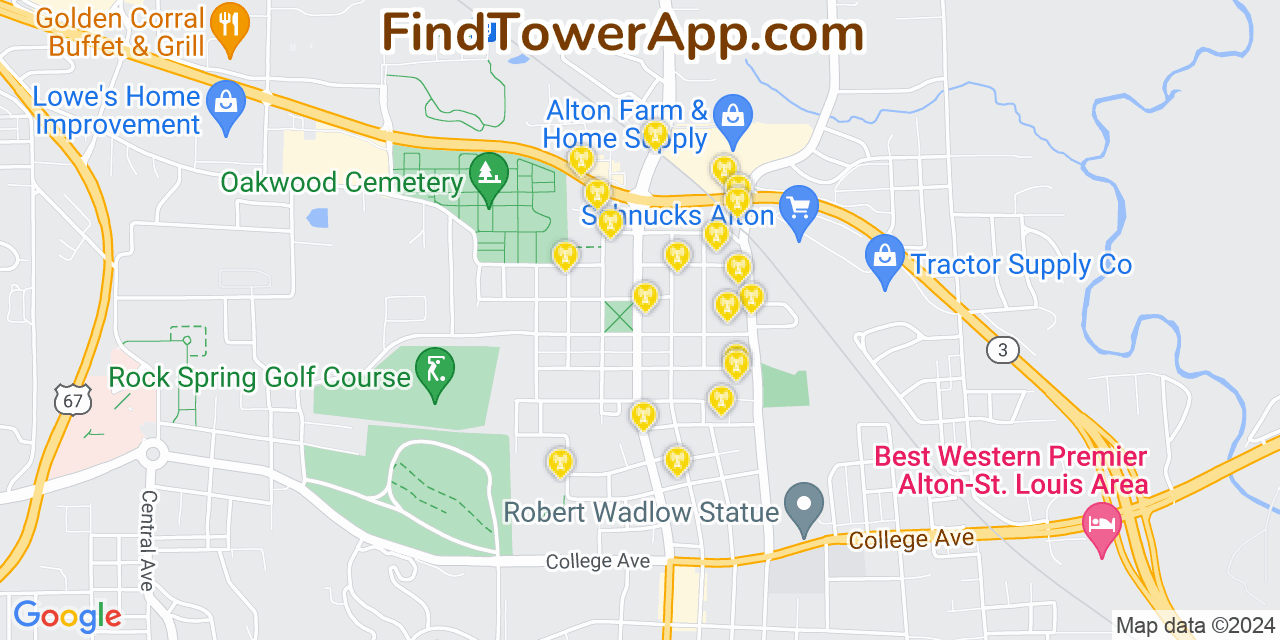 AT&T 4G/5G cell tower coverage map Upper Alton, Illinois