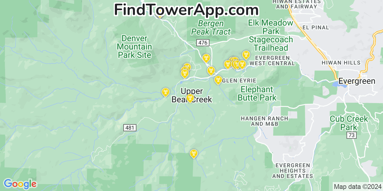 Verizon 4G/5G cell tower coverage map Upper Bear Creek, Colorado