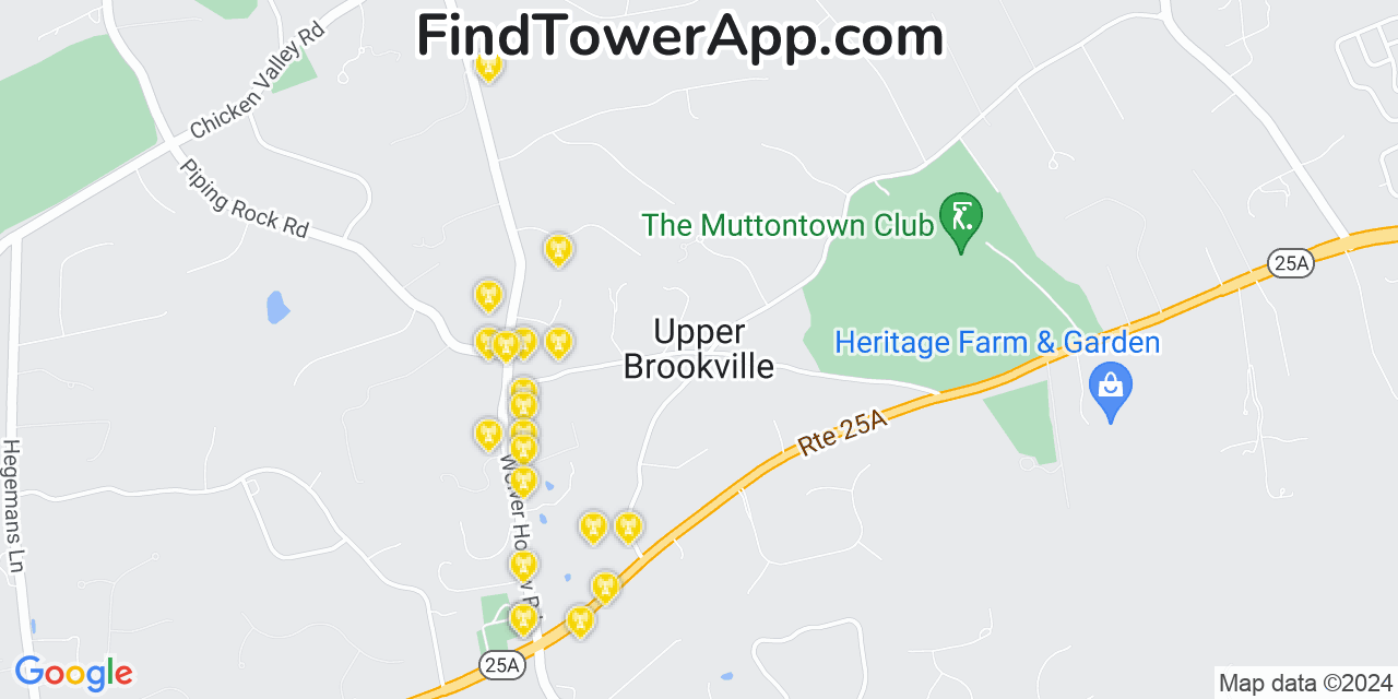 AT&T 4G/5G cell tower coverage map Upper Brookville, New York
