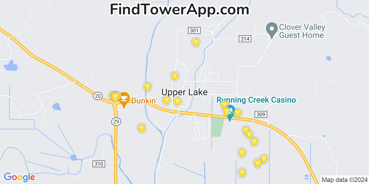 AT&T 4G/5G cell tower coverage map Upper Lake, California