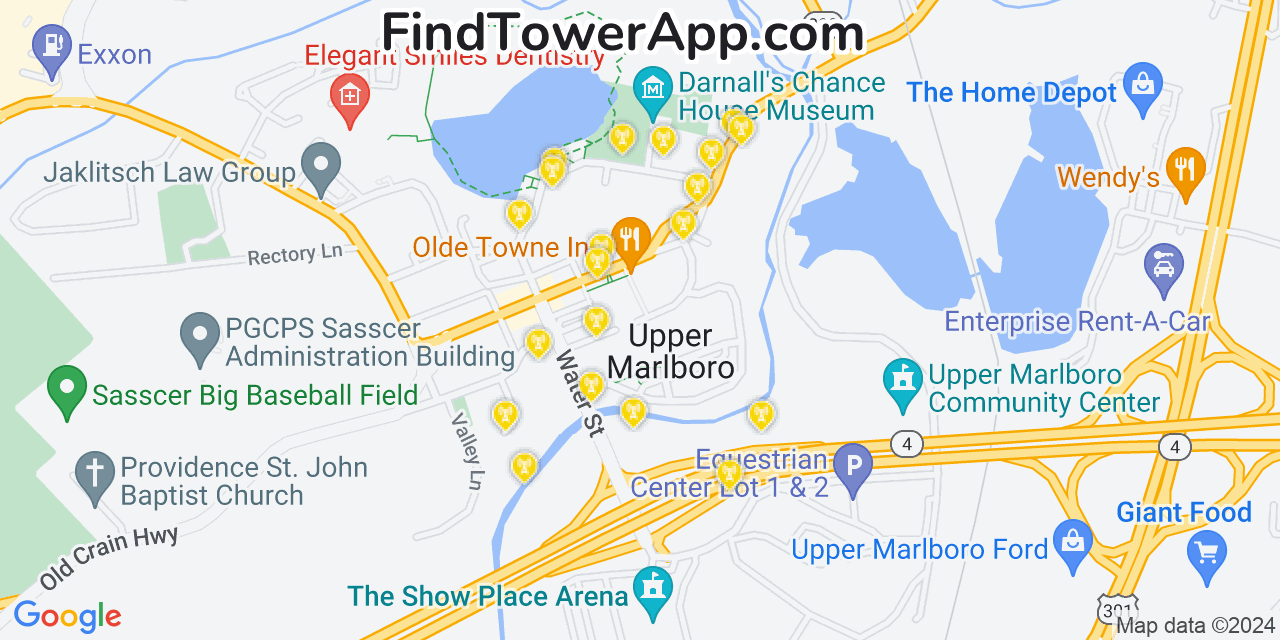 AT&T 4G/5G cell tower coverage map Upper Marlboro, Maryland