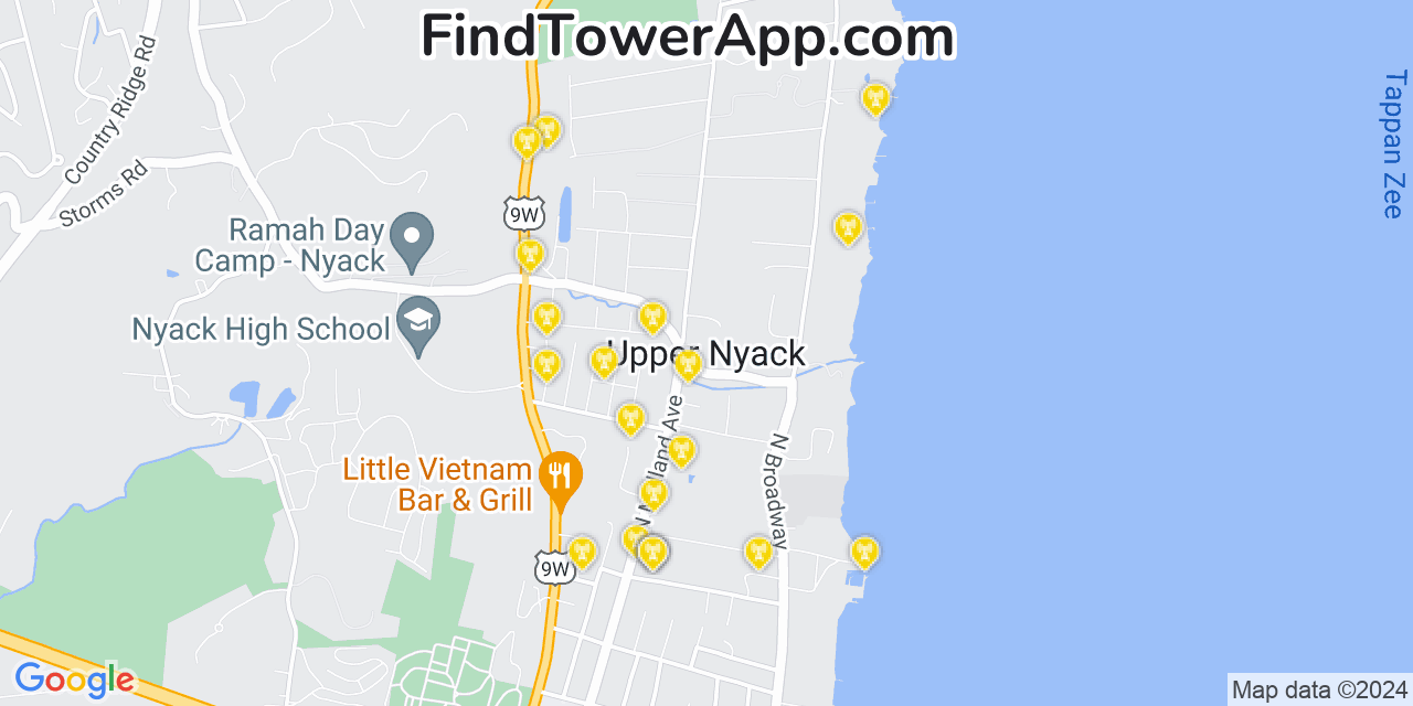 Verizon 4G/5G cell tower coverage map Upper Nyack, New York