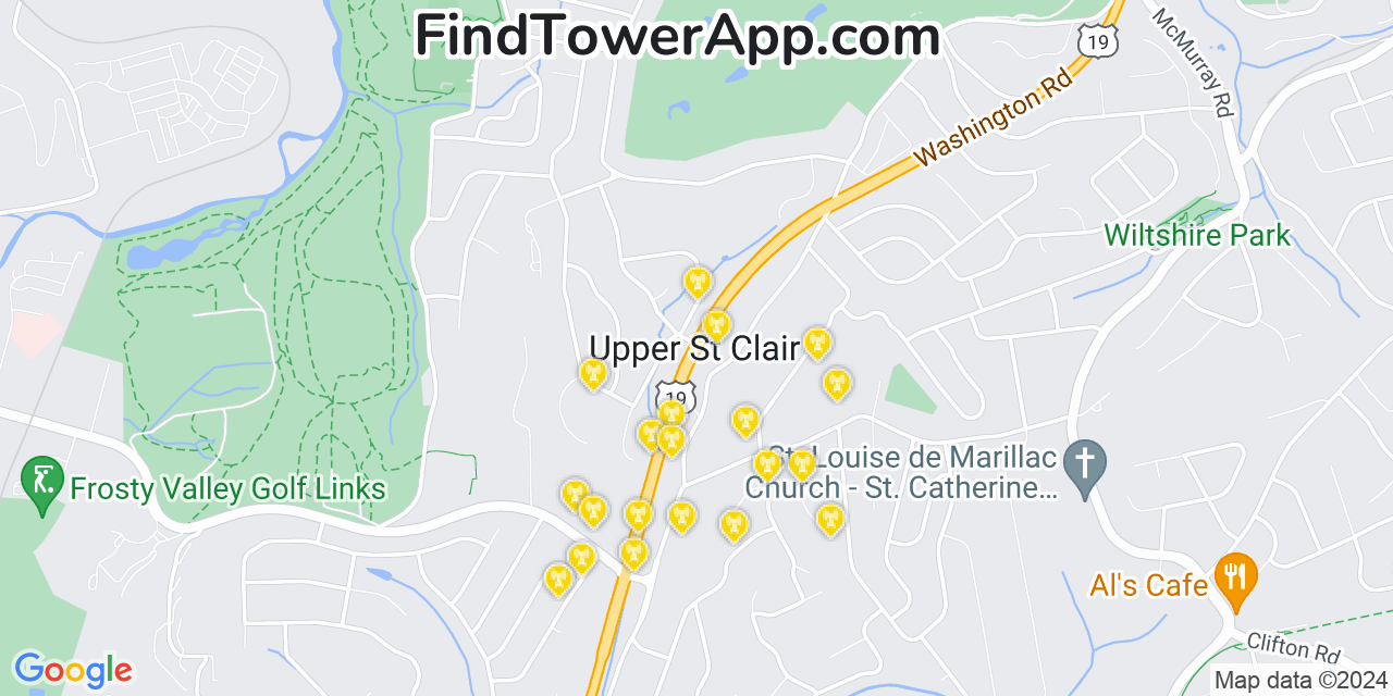 Verizon 4G/5G cell tower coverage map Upper Saint Clair, Pennsylvania