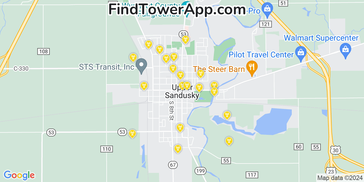 AT&T 4G/5G cell tower coverage map Upper Sandusky, Ohio