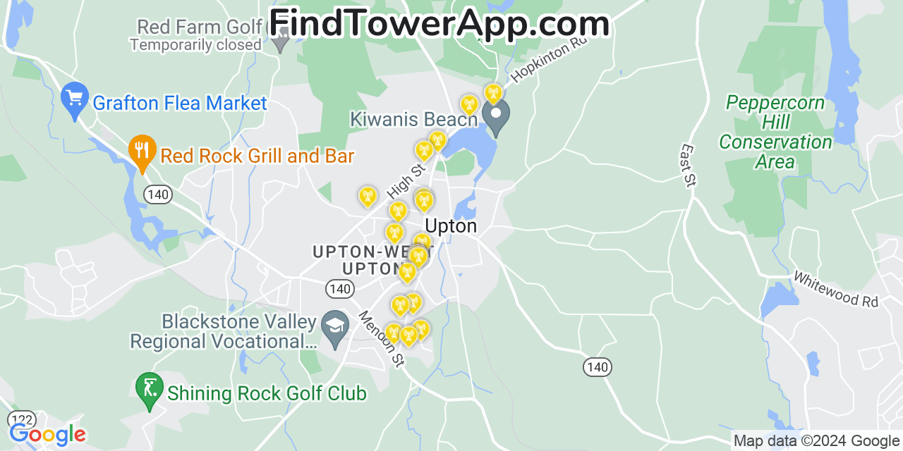 AT&T 4G/5G cell tower coverage map Upton, Massachusetts