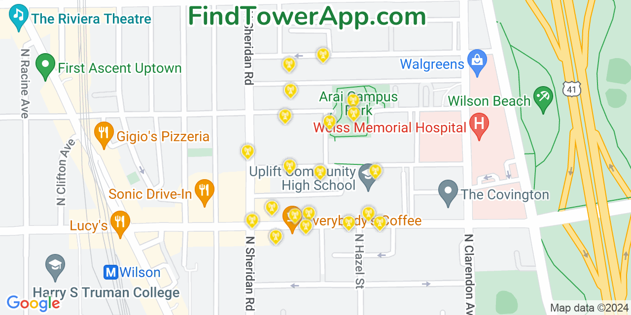 AT&T 4G/5G cell tower coverage map Uptown, Illinois