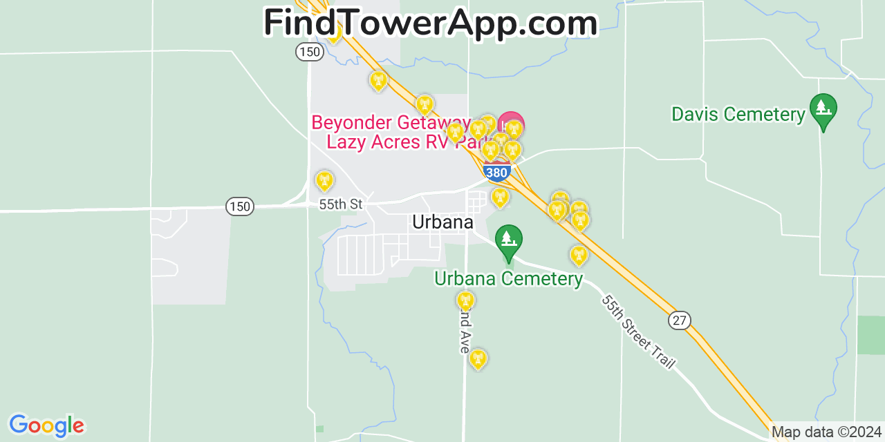 Verizon 4G/5G cell tower coverage map Urbana, Iowa