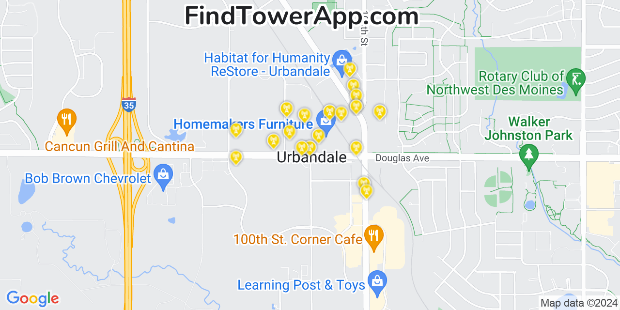 AT&T 4G/5G cell tower coverage map Urbandale, Iowa
