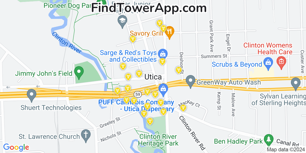 AT&T 4G/5G cell tower coverage map Utica, Michigan