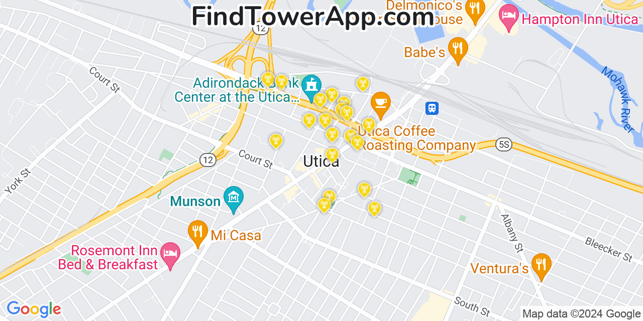 AT&T 4G/5G cell tower coverage map Utica, New York