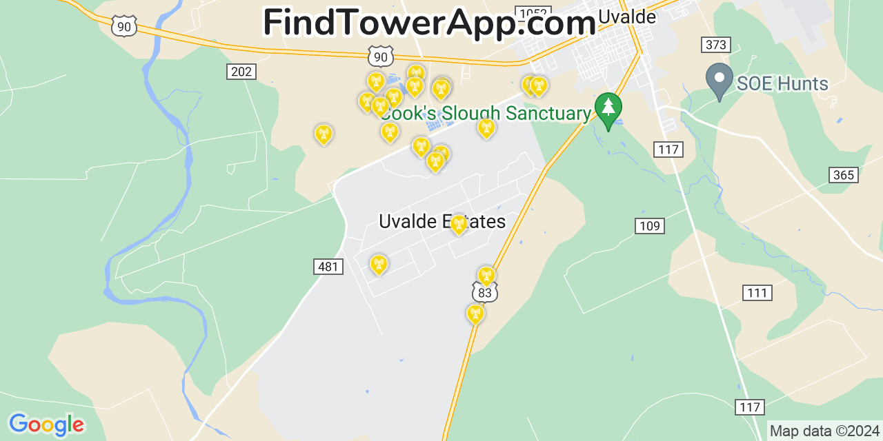 AT&T 4G/5G cell tower coverage map Uvalde Estates, Texas