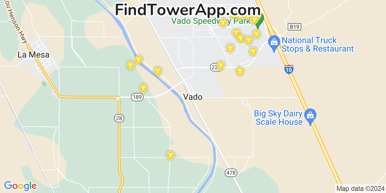 AT&T 4G/5G cell tower coverage map Vado, New Mexico