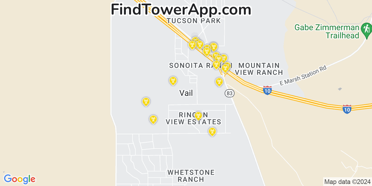 Verizon 4G/5G cell tower coverage map Vail, Arizona