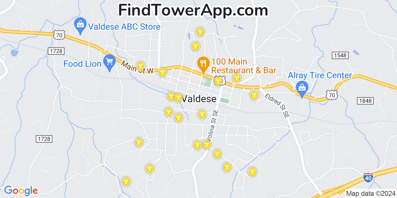 AT&T 4G/5G cell tower coverage map Valdese, North Carolina