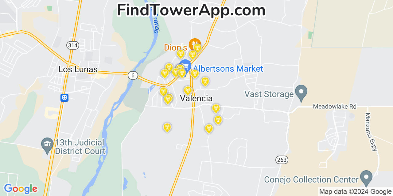 AT&T 4G/5G cell tower coverage map Valencia, New Mexico