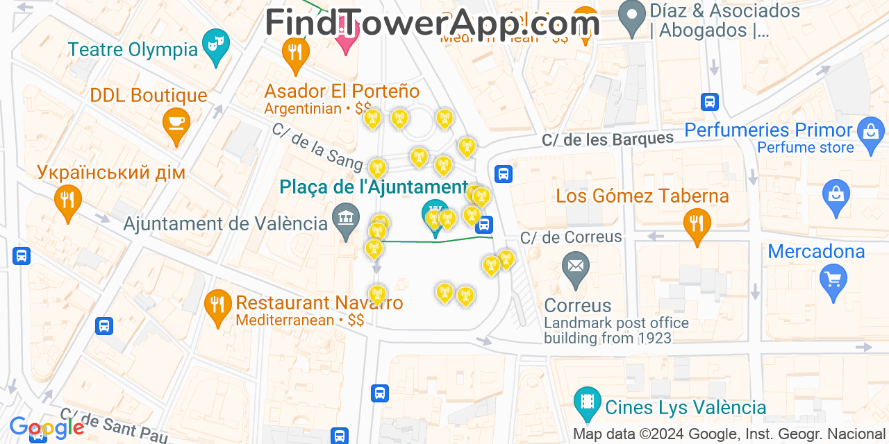 Valencia (Spain) 4G/5G cell tower coverage map