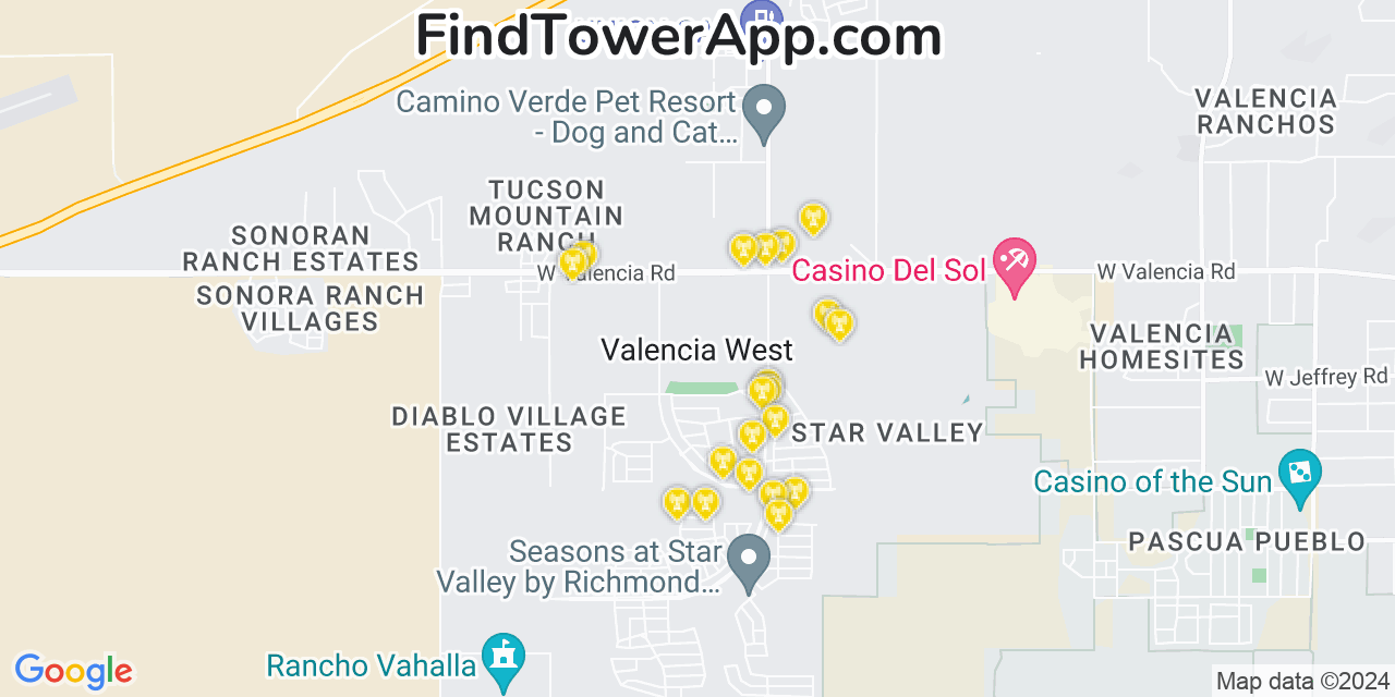 AT&T 4G/5G cell tower coverage map Valencia West, Arizona