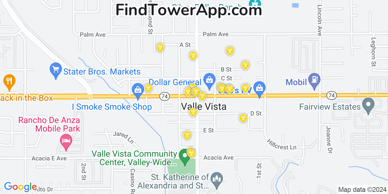 Verizon 4G/5G cell tower coverage map Valle Vista, California