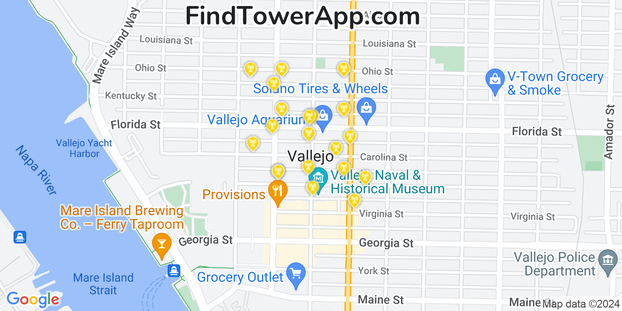 Verizon 4G/5G cell tower coverage map Vallejo, California