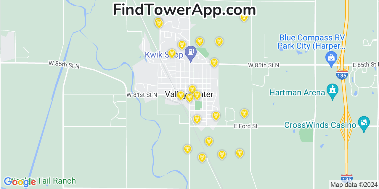 Verizon 4G/5G cell tower coverage map Valley Center, Kansas