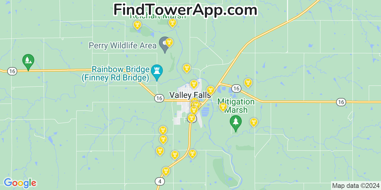 AT&T 4G/5G cell tower coverage map Valley Falls, Kansas