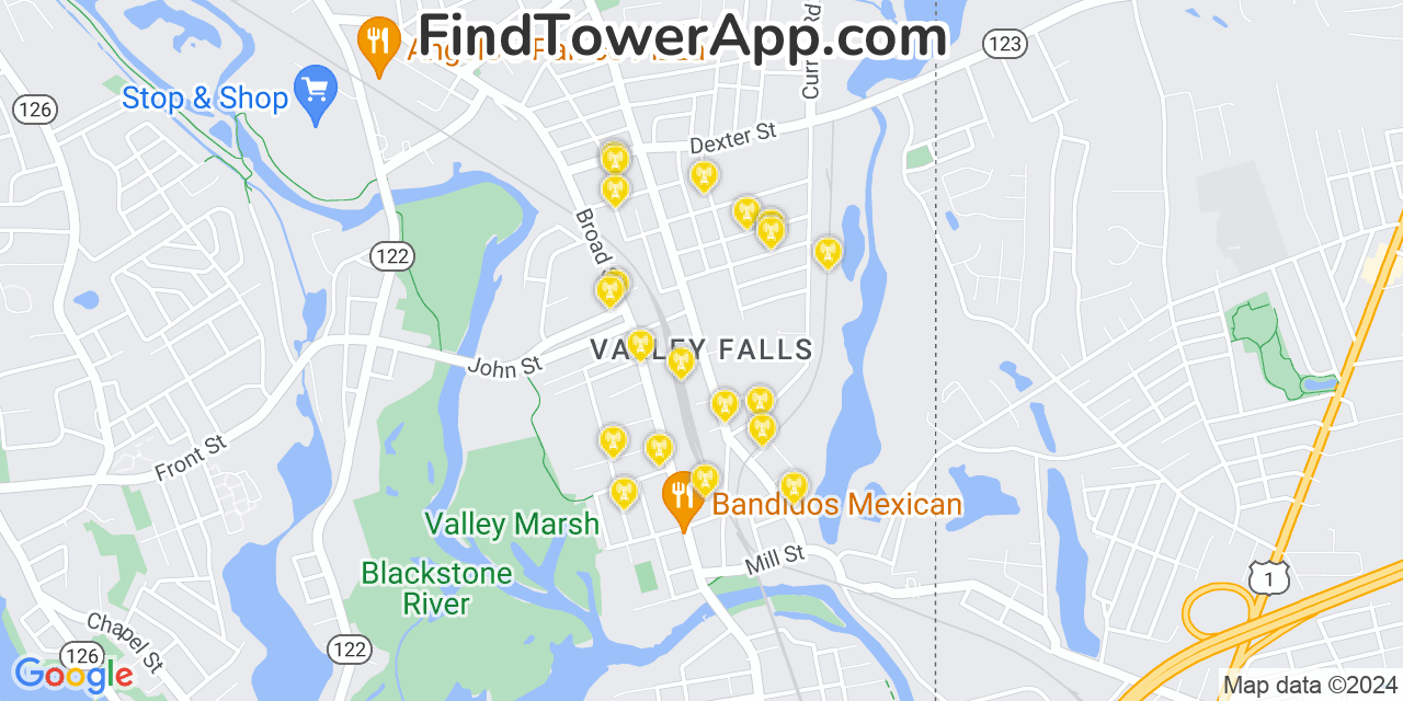 T-Mobile 4G/5G cell tower coverage map Valley Falls, Rhode Island