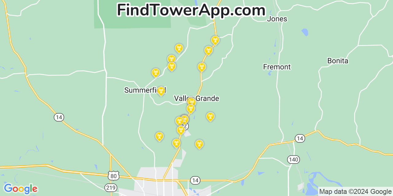 Verizon 4G/5G cell tower coverage map Valley Grande, Alabama