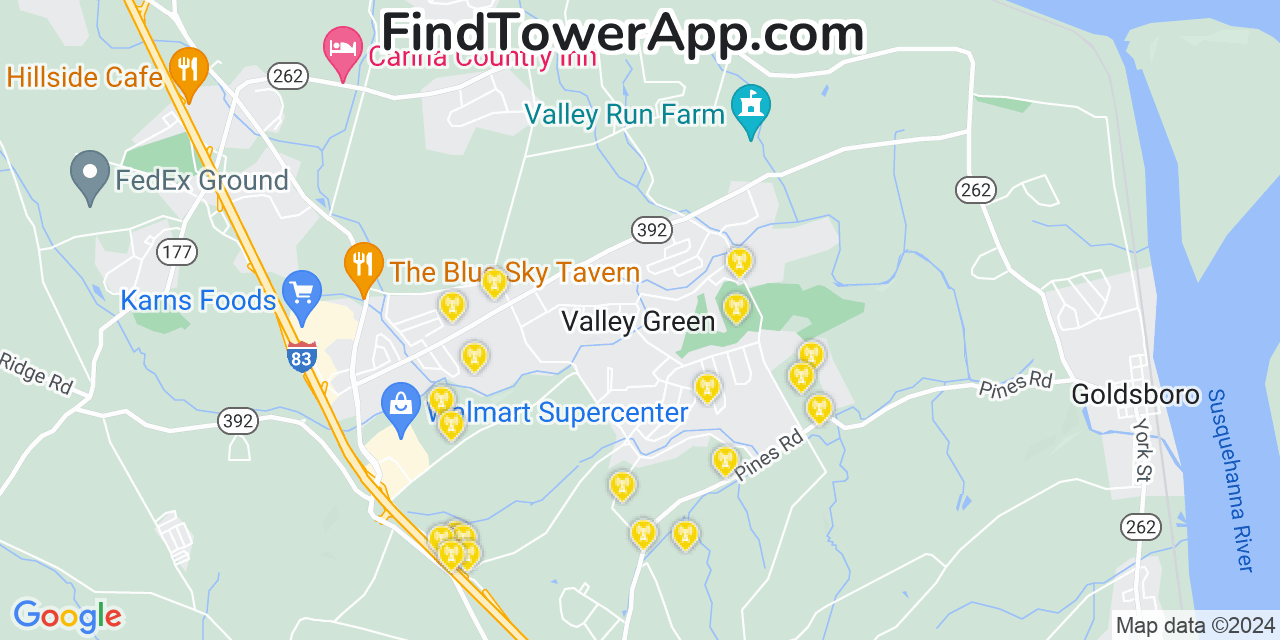 AT&T 4G/5G cell tower coverage map Valley Green, Pennsylvania