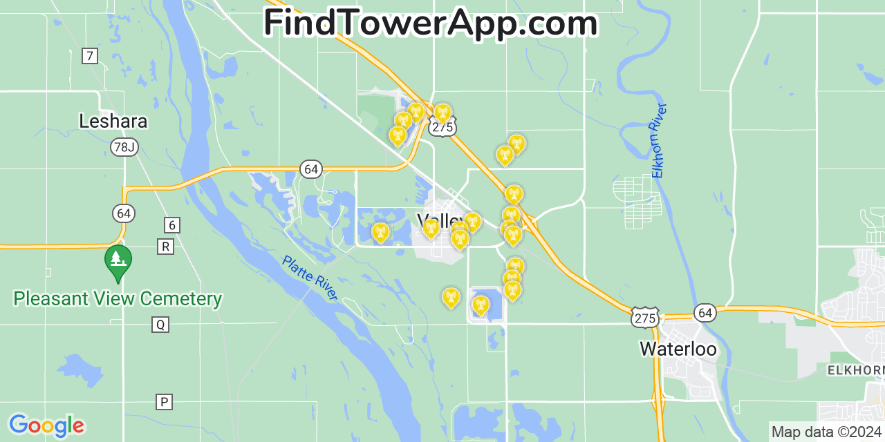 AT&T 4G/5G cell tower coverage map Valley, Nebraska