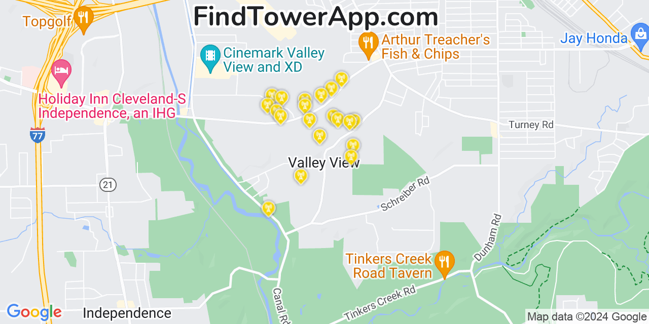 AT&T 4G/5G cell tower coverage map Valley View, Ohio