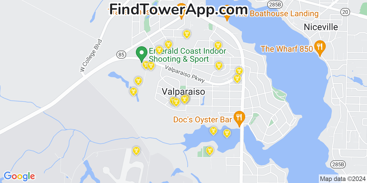 AT&T 4G/5G cell tower coverage map Valparaiso, Florida