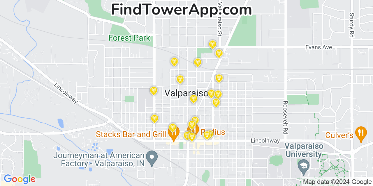 Verizon 4G/5G cell tower coverage map Valparaiso, Indiana