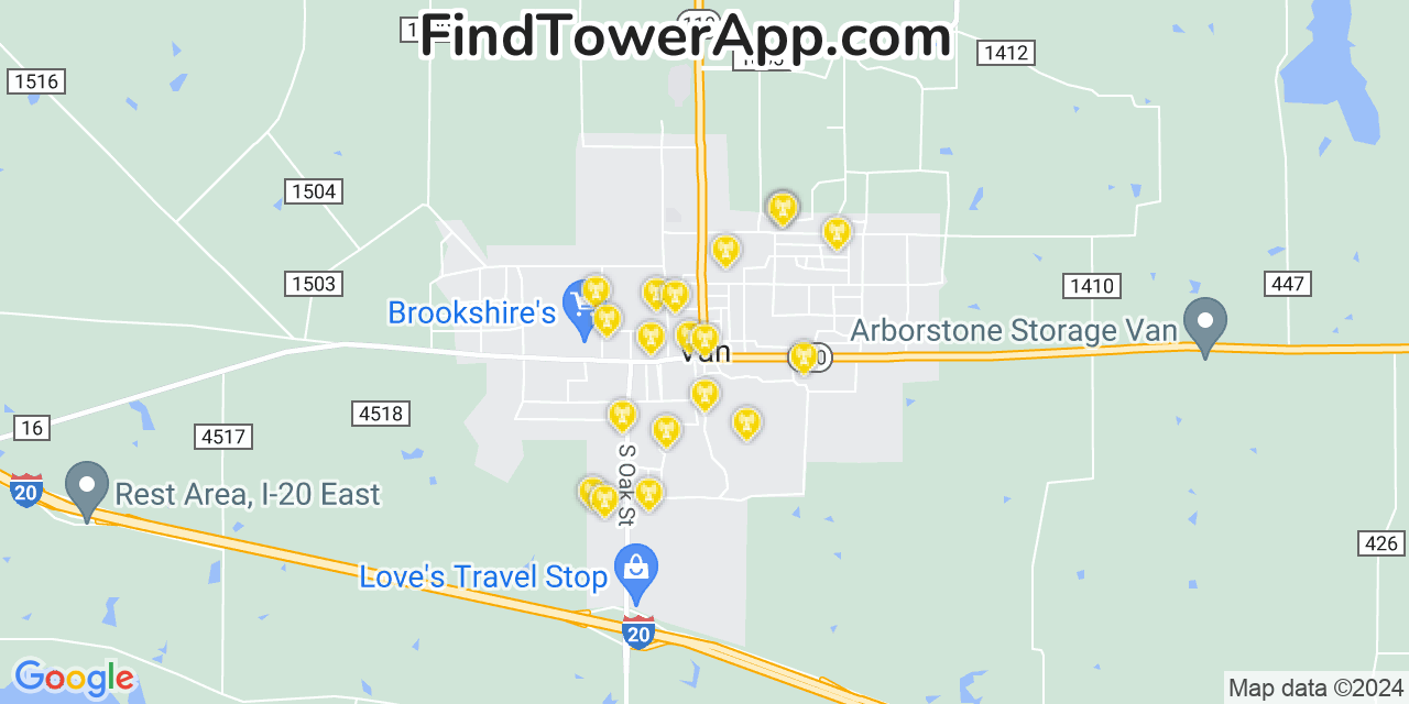 Verizon 4G/5G cell tower coverage map Van, Texas