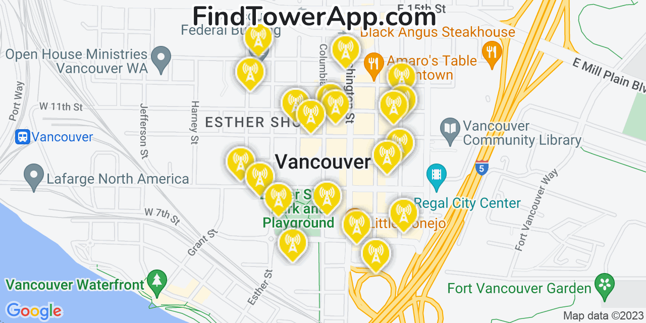 Verizon 4G/5G cell tower coverage map Vancouver, Washington