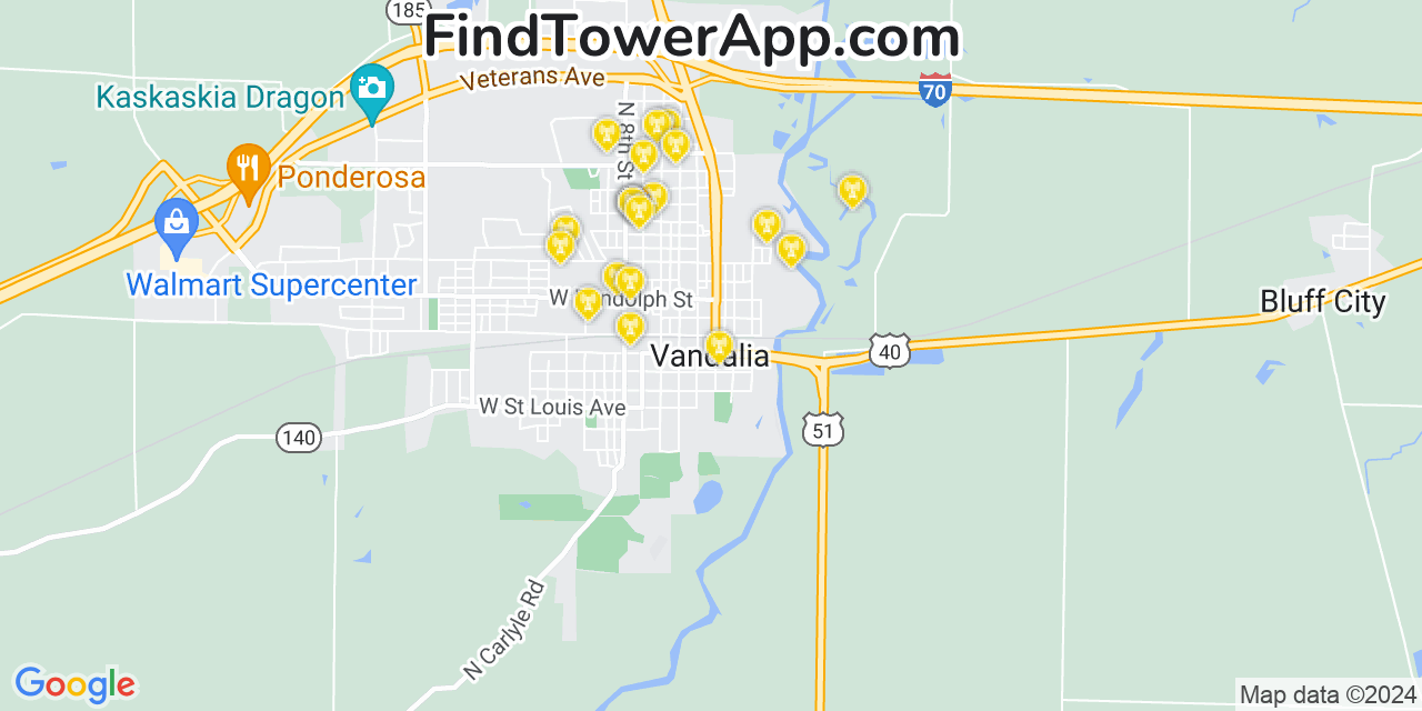 AT&T 4G/5G cell tower coverage map Vandalia, Illinois