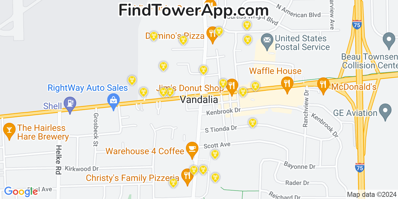 AT&T 4G/5G cell tower coverage map Vandalia, Ohio